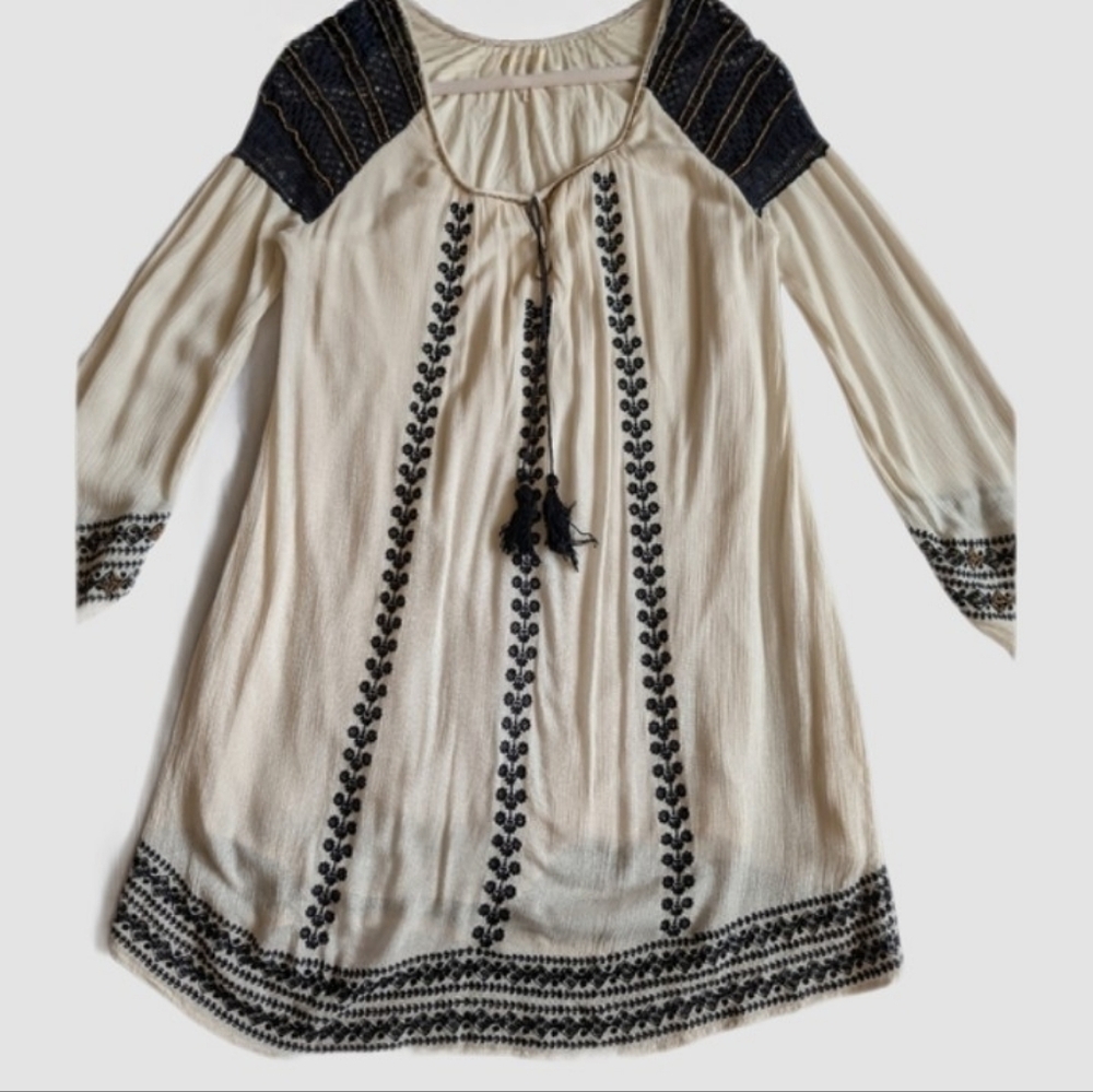 Free People Long Sleeve Embroidered Boho Tunic Dress Size Small